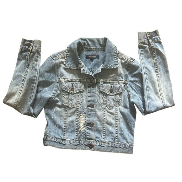 Vintage Brody Girls Denim Cropped Jacket Jean Distressed Bleached Sz M Faded - Picture 1 of 8